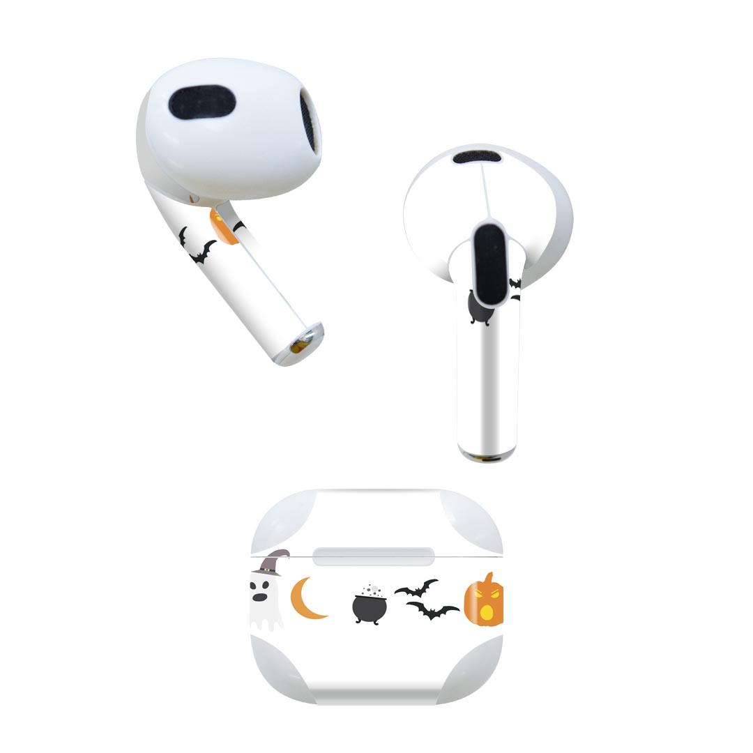 AirPods 第3世代 専用 デザインスキンシール airpods 3 用 エアポッド 3 用 第三世代（2021）対応 2枚入り 各2枚セット イヤホン カバー デコレーション アクセサリー デコシール 017471 ハロウィン　かわいい かぼちゃ　手書き　おばけ