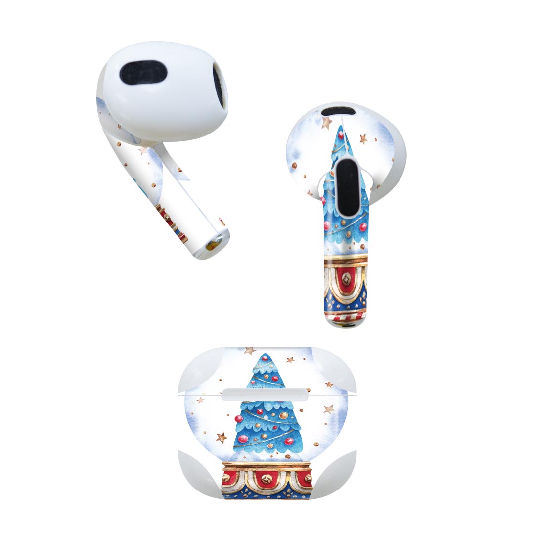 AirPods 第3世代 専用 デザインスキンシール airpods 3 用 エアポッド 3 用 第三世代（2021）対応 2枚入り 各2枚セット イヤホン カバー デコレーション アクセサリー デコシール 017662 クリスマス スノードーム　ツリー　星