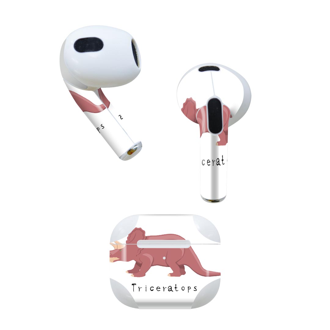 AirPods 第3世代 専用 デザインスキンシール airpods 3 用 エアポッド 3 用 第三世代(2021)対応 2枚入り 各2枚セット イヤホン カバー デコレーション アクセサリー デコシール 017696 恐竜 トリケラトプス Triceratops 恐竜