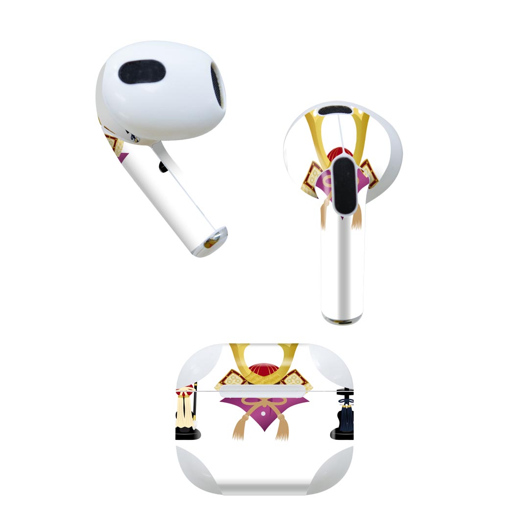 AirPods 第3世代 専用 デザインスキンシール airpods 3 用 エアポッド 3 用 第三世代(2021)対応 2枚入り 各2枚セット イヤホン カバー デコレーション アクセサリー デコシール 017788 こどもの日 カブト 刀 兜
