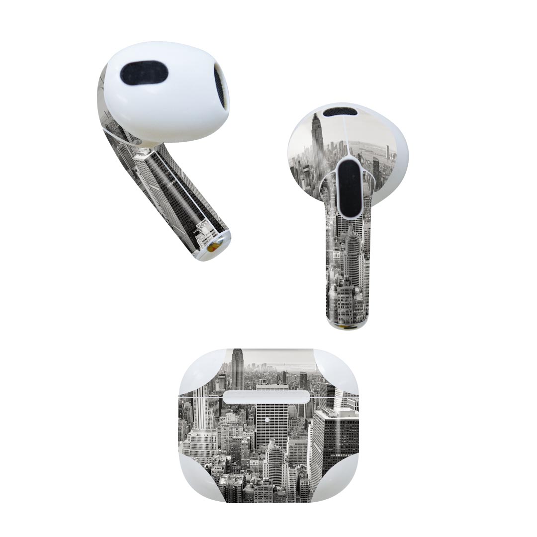 AirPods 第3世代 専用 デザインスキンシール airpods 3 用 エアポッド 3 用 第三世代（2021）対応 2枚入り 各2枚セット イヤホン カバー デコレーション アクセサリー デコシール 018327 写真 都会 ニューヨーク
