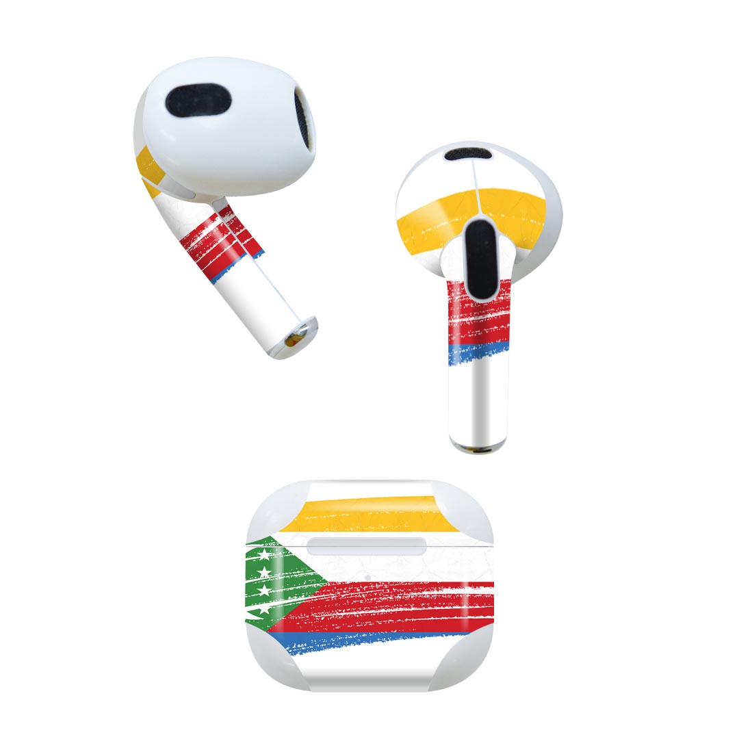 AirPods 第3世代 専用 デザインスキンシール airpods 3 用 エアポッド 3 用 第三世代（2021）対応 2枚入り 各2枚セット イヤホン カバー デコレーション アクセサリー デコシール 018422 国旗 comoros コモロ