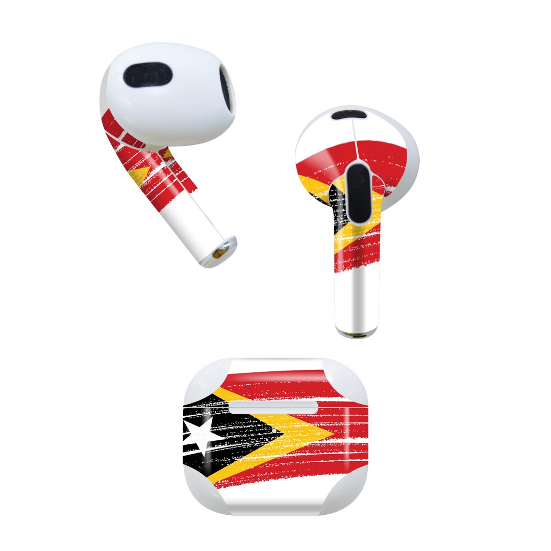 AirPods 第3世代 専用 デザインスキンシール airpods 3 用 エアポッド 3 用 第三世代（2021）対応 2枚入り 各2枚セット イヤホン カバー デコレーション アクセサリー デコシール 018581 国旗 timor-leste 東ティモール