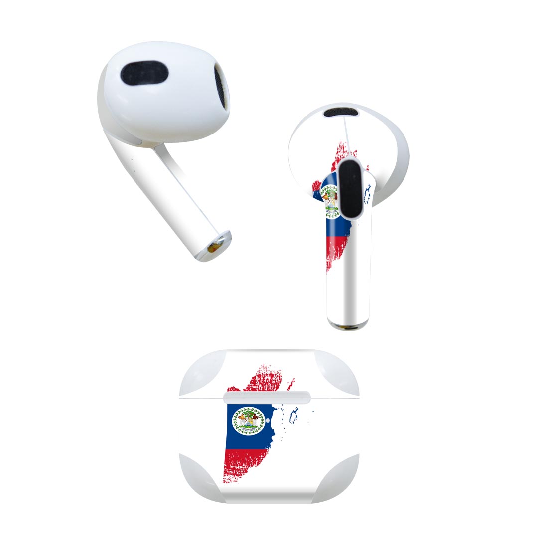 AirPods 第3世代 専用 デザインスキンシール airpods 3 用 エアポッド 3 用 第三世代（2021）対応 2枚入り 各2枚セット イヤホン カバー デコレーション アクセサリー デコシール 018774 国旗 belize ベリーズ