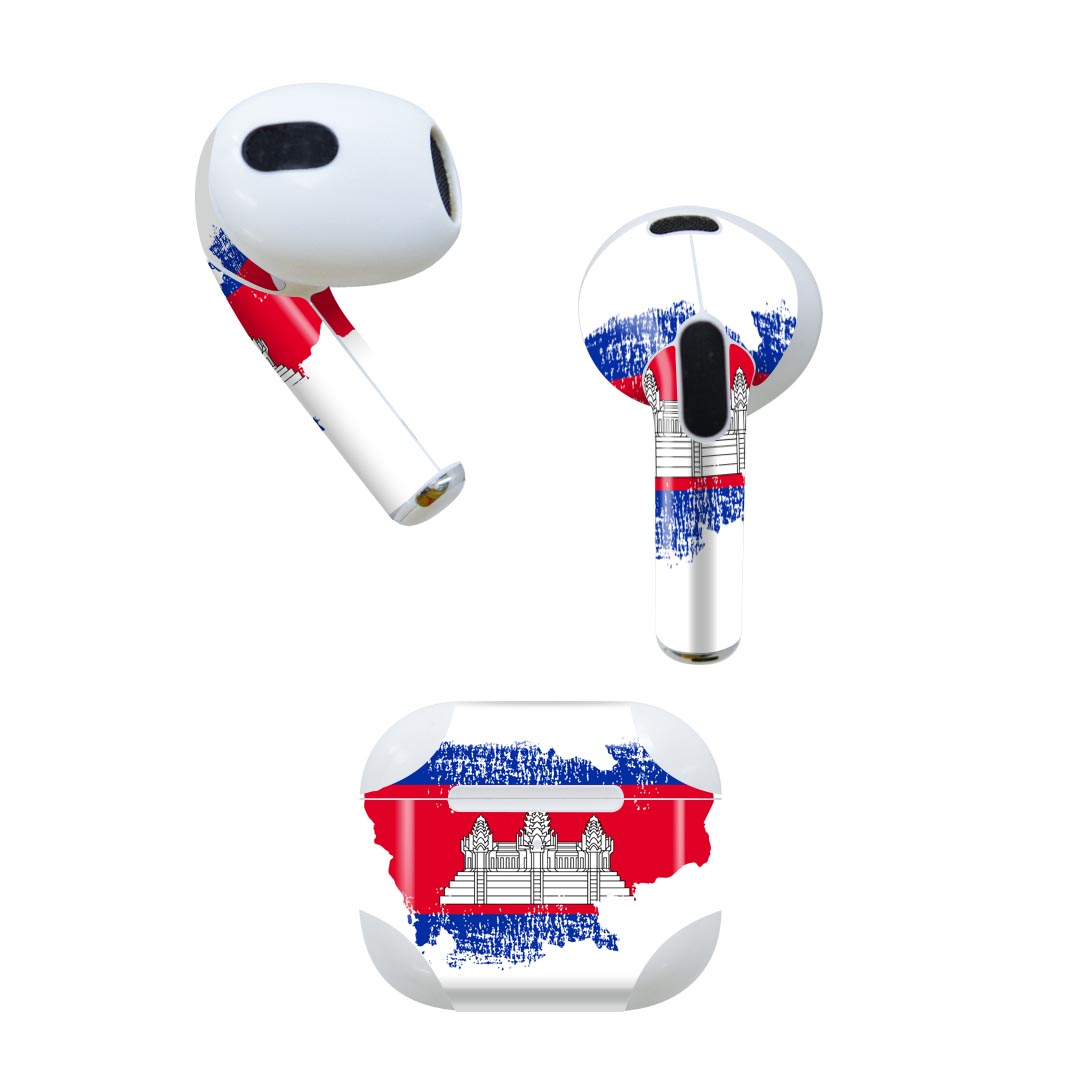 AirPods 第3世代 専用 デザインスキンシール airpods 3 用 エアポッド 3 用 第三世代（2021）対応 2枚入り 各2枚セット イヤホン カバー デコレーション アクセサリー デコシール 018788 国旗 cambodia カンボジア
