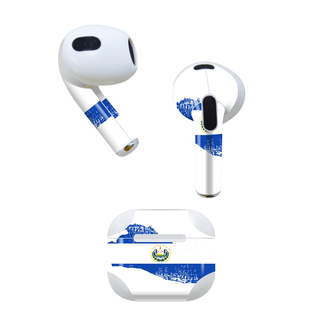 AirPods 第3世代 専用 デザインスキンシール airpods 3 用 エアポッド 3 用 第三世代（2021）対応 2枚入り 各2枚セット イヤホン カバー デコレーション アクセサリー デコシール 018819 国旗 el_salvador エルサルバドル
