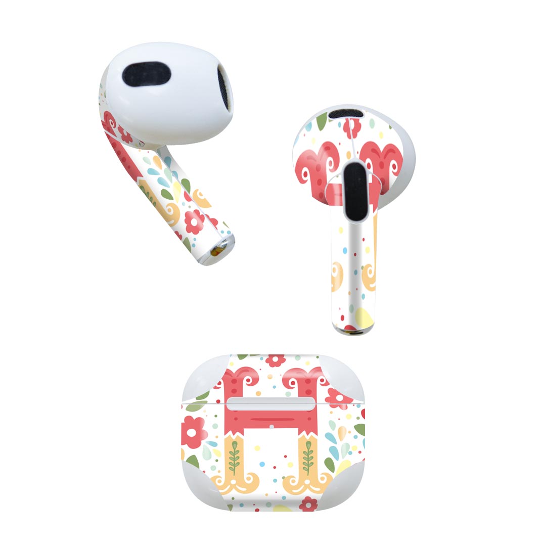 AirPods 第3世代 専用 デザインスキンシール airpods 3 用 エアポッド 3 用 第三世代(2021)対応 2枚入り 各2枚セット イヤホン カバー デコレーション アクセサリー デコシール 019277 フォント 文字 h アルファベット