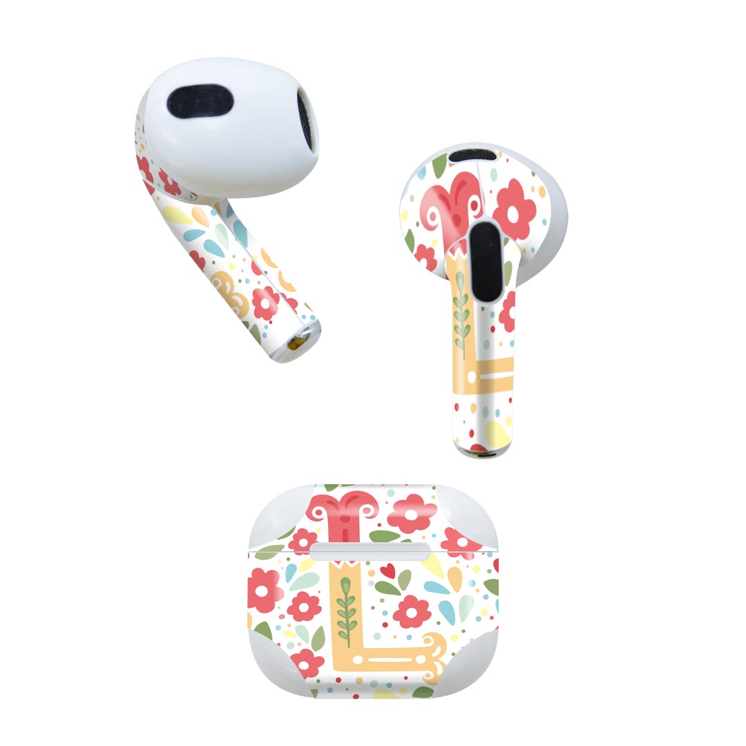 AirPods 第3世代 専用 デザインスキンシール airpods 3 用 エアポッド 3 用 第三世代（2021）対応 2枚入り 各2枚セット イヤホン カバー デコレーション アクセサリー デコシール 019281 フォント 文字 l アルファベット