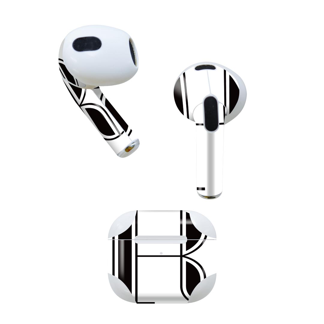 AirPods 第3世代 専用 デザインスキンシール airpods 3 用 エアポッド 3 用 第三世代（2021）対応 2枚入り 各2枚セット イヤホン カバー デコレーション アクセサリー デコシール 019359 フォント 文字 r アルファベット