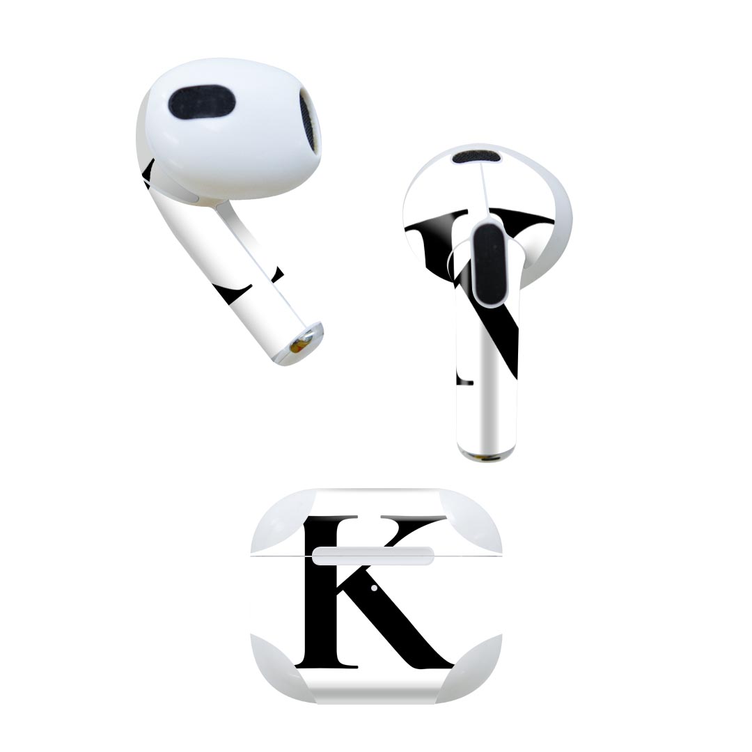 AirPods 第3世代 専用 デザインスキンシール airpods 3 用 エアポッド 3 用 第三世代（2021）対応 2枚入り 各2枚セット イヤホン カバー デコレーション アクセサリー デコシール 019544 フォント 文字 k アルファベット