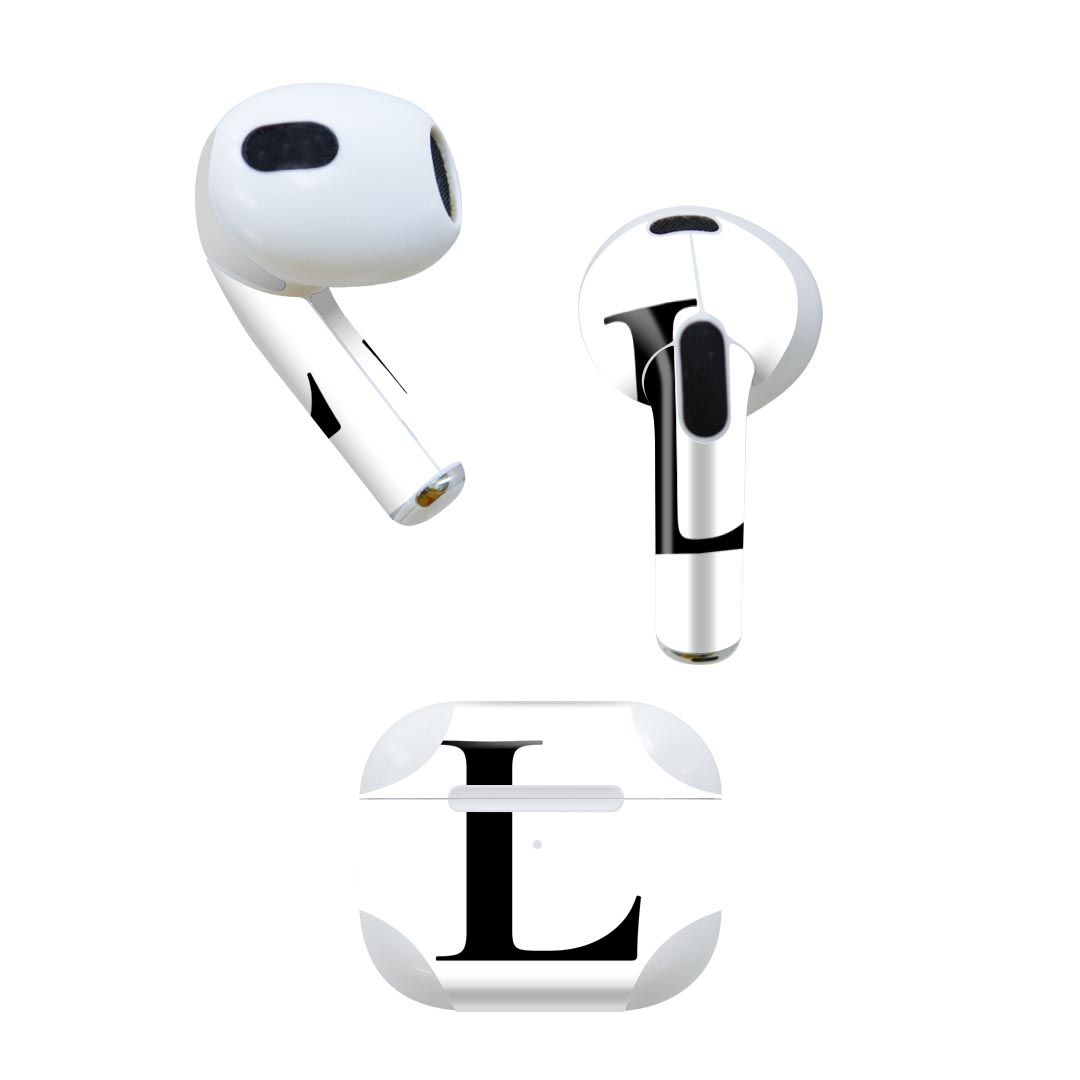 AirPods 第3世代 専用 デザインスキンシール airpods 3 用 エアポッド 3 用 第三世代（2021）対応 2枚入り 各2枚セット イヤホン カバー デコレーション アクセサリー デコシール 019545 フォント 文字 l アルファベット