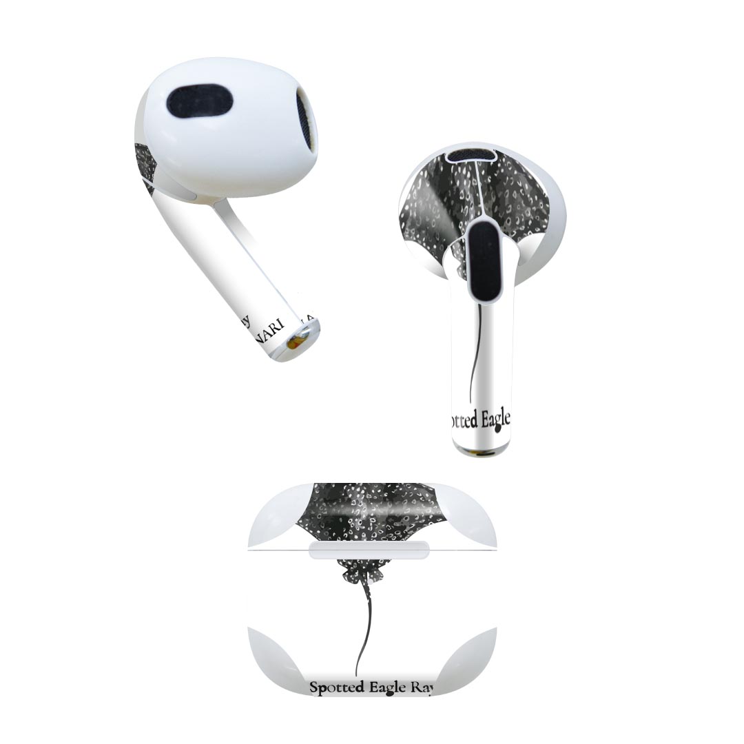 AirPods 第3世代 専用 デザインスキンシール airpods 3 用 エアポッド 3 用 第三世代(2021)対応 2枚入り 各2枚セット イヤホン カバー デコレーション アクセサリー デコシール 019732 デザイン 海の生物 マダラトビエイ