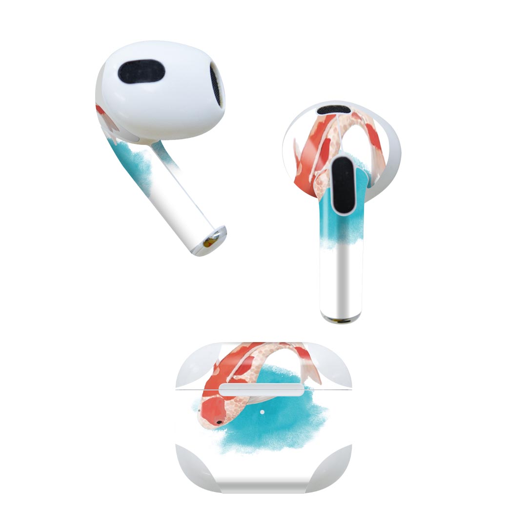 AirPods 第3世代 専用 デザインスキンシール airpods 3 用 エアポッド 3 用 第三世代(2021)対応 2枚入り 各2枚セット イヤホン カバー デコレーション アクセサリー デコシール 019754 デザイン 金魚 Goldfish 魚