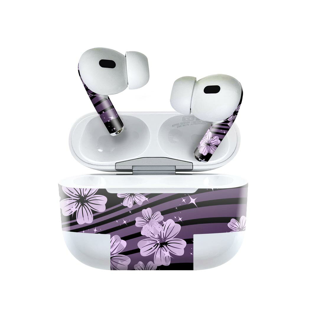 Air Pods Pro2 / Pro1 専用 デザインスキンシール airpods エアポッド apple アップル AirPods Pro 第1世代 airpodsPro 第2世代 対応 イヤホン カバー デコレーション アクセサリー デコシール 000051 クール 黒　和柄　桜