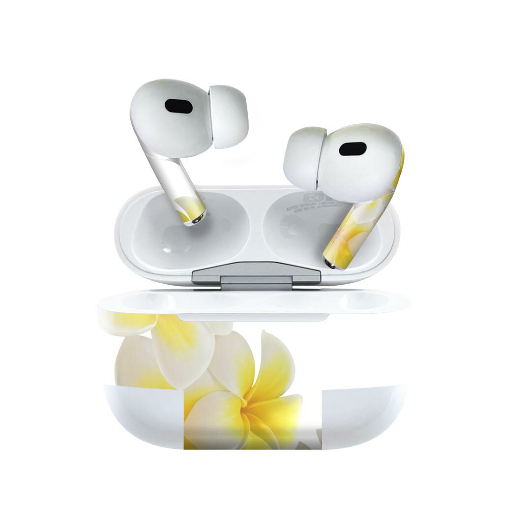 Air Pods Pro2 / Pro1 専用 デザインスキンシール airpods エアポッド apple アップル AirPods Pro 第1世代 airpodsPro 第2世代 対応 イヤホン カバー デコレーション アクセサリー デコシール 001027 花　プルメリア