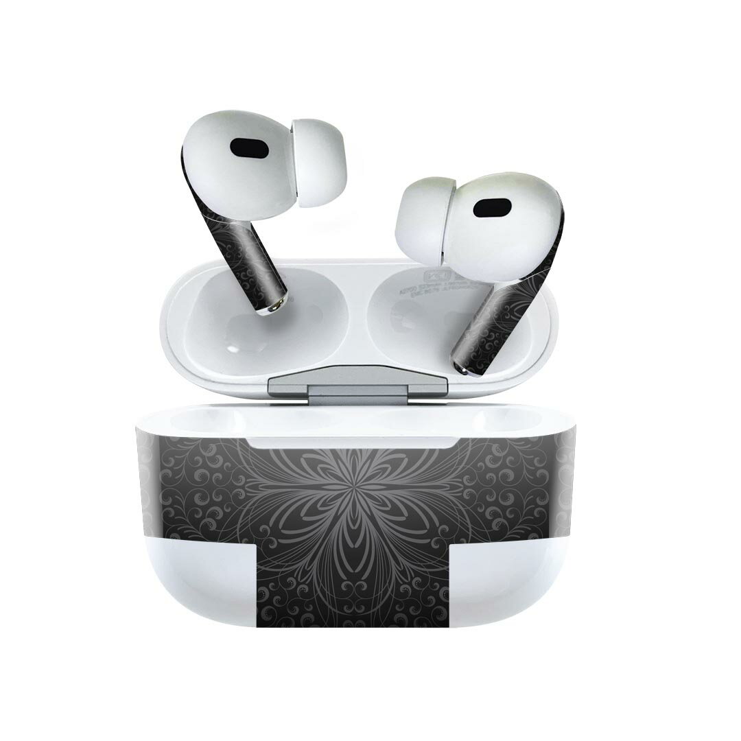 Air Pods Pro2 / Pro1 専用 デザインスキンシール airpods エアポッド apple アップル AirPods Pro 第1世代 airpodsPro 第2世代 対応 イヤホン カバー デコレーション アクセサリー デコシール 001047 ダマスク　黒