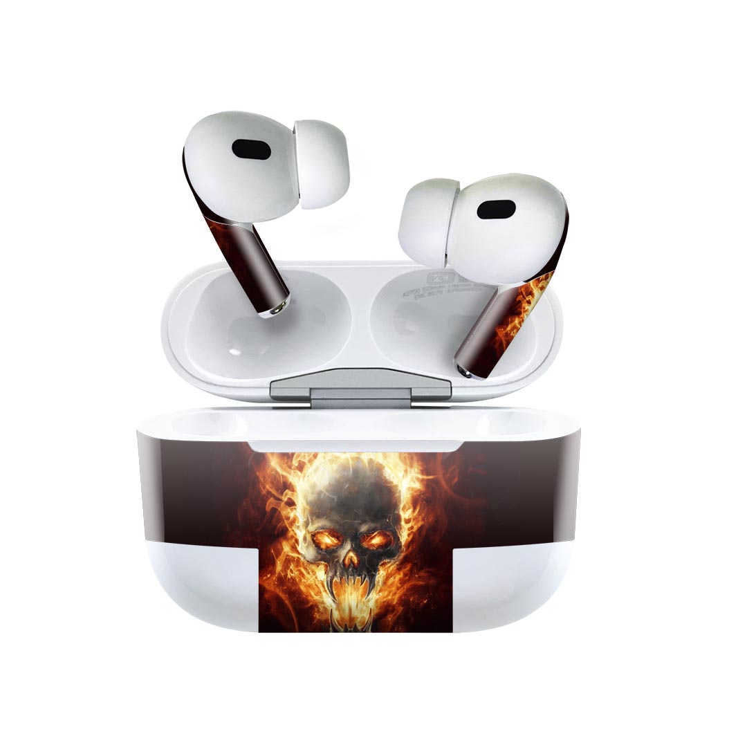 Air Pods Pro2 / Pro1 専用 デザインスキンシール airpods エアポッド apple アップル AirPods Pro 第1世代 airpodsPro 第2世代 対応 イヤホン カバー デコレーション アクセサリー デコシール 001050 スカル　炎