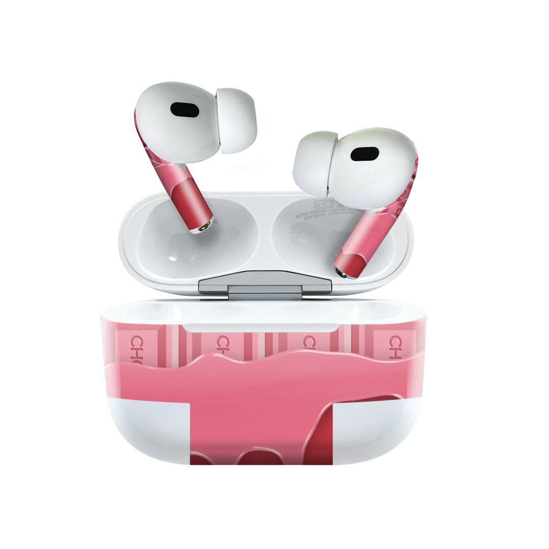 Air Pods Pro2 / Pro1 専用 デザインスキンシール airpods エアポッド apple アップル AirPods Pro 第1世代 airpodsPro 第2世代 対応 イヤホン カバー デコレーション アクセサリー デコシール 002446 チョコレート　ピンク