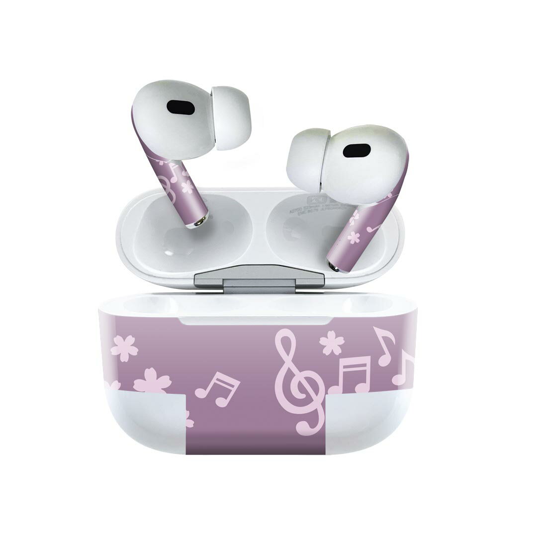 Air Pods Pro2 / Pro1 専用 デザインスキンシール airpods エアポッド apple アップル AirPods Pro 第1世代 airpodsPro 第2世代 対応 イヤホン カバー デコレーション アクセサリー デコシール 020731 マスクデザイン 春 桜 音符