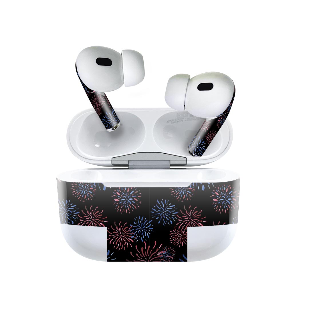 楽天スマコレAir Pods Pro2 / Pro1 専用 デザインスキンシール airpods エアポッド apple アップル AirPods Pro 第1世代 airpodsPro 第2世代 対応 イヤホン カバー デコレーション アクセサリー デコシール 020801 マスクデザイン 夏 花火