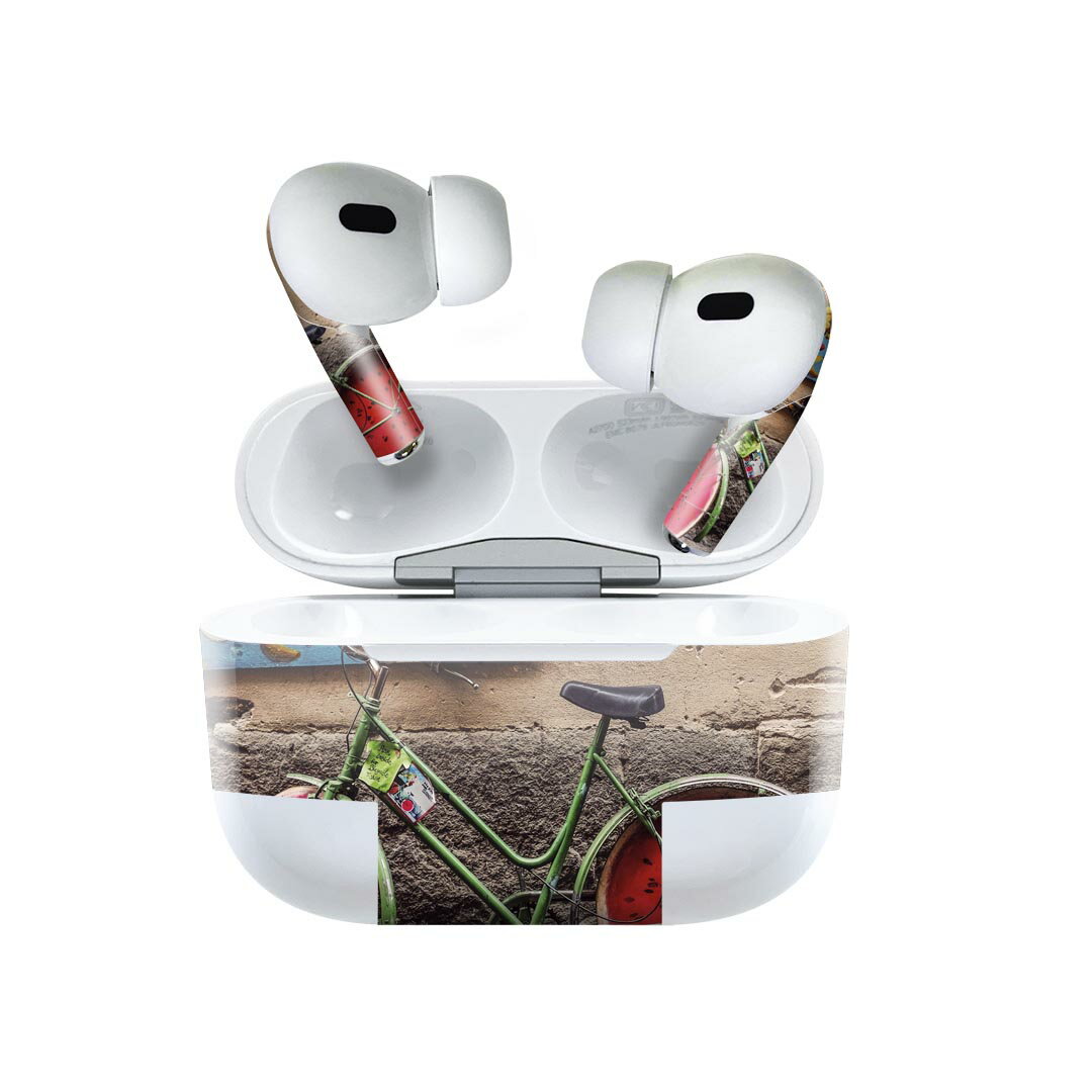 Air Pods Pro2 / Pro1 専用 デザインスキンシール airpods エアポッド apple アップル AirPods Pro 第1世代 airpodsPro 第2世代 対応 イヤホン カバー デコレーション アクセサリー デコシール 023028 スイカ　写真　自転車