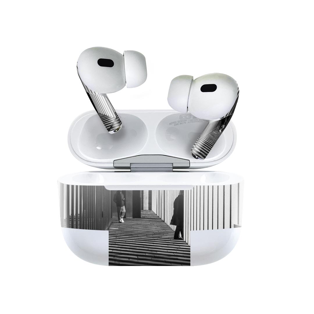 Air Pods Pro2 / Pro1 専用 デザインスキンシール airpods エアポッド apple アップル AirPods Pro 第1世代 airpodsPro 第2世代 対応 イヤホン カバー デコレーション アクセサリー デコシール 023034 モノクロ　写真