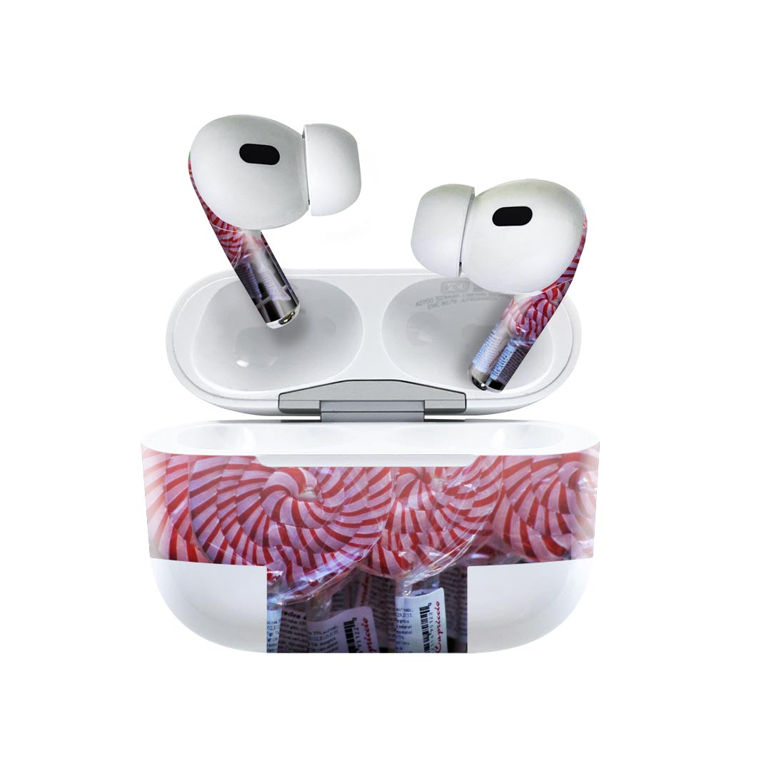 楽天スマコレAir Pods Pro2 / Pro1 専用 デザインスキンシール airpods エアポッド apple アップル AirPods Pro 第1世代 airpodsPro 第2世代 対応 イヤホン カバー デコレーション アクセサリー デコシール 023067 キャンディー　写真　お菓子