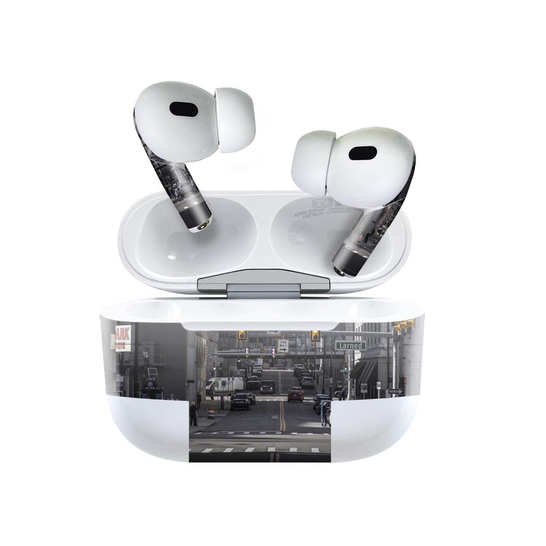 Air Pods Pro2 / Pro1 専用 デザインスキンシール airpods エアポッド apple アップル AirPods Pro 第1世代 airpodsPro 第2世代 対応 イヤホン カバー デコレーション アクセサリー デコシール 023209 風景　写真　道路