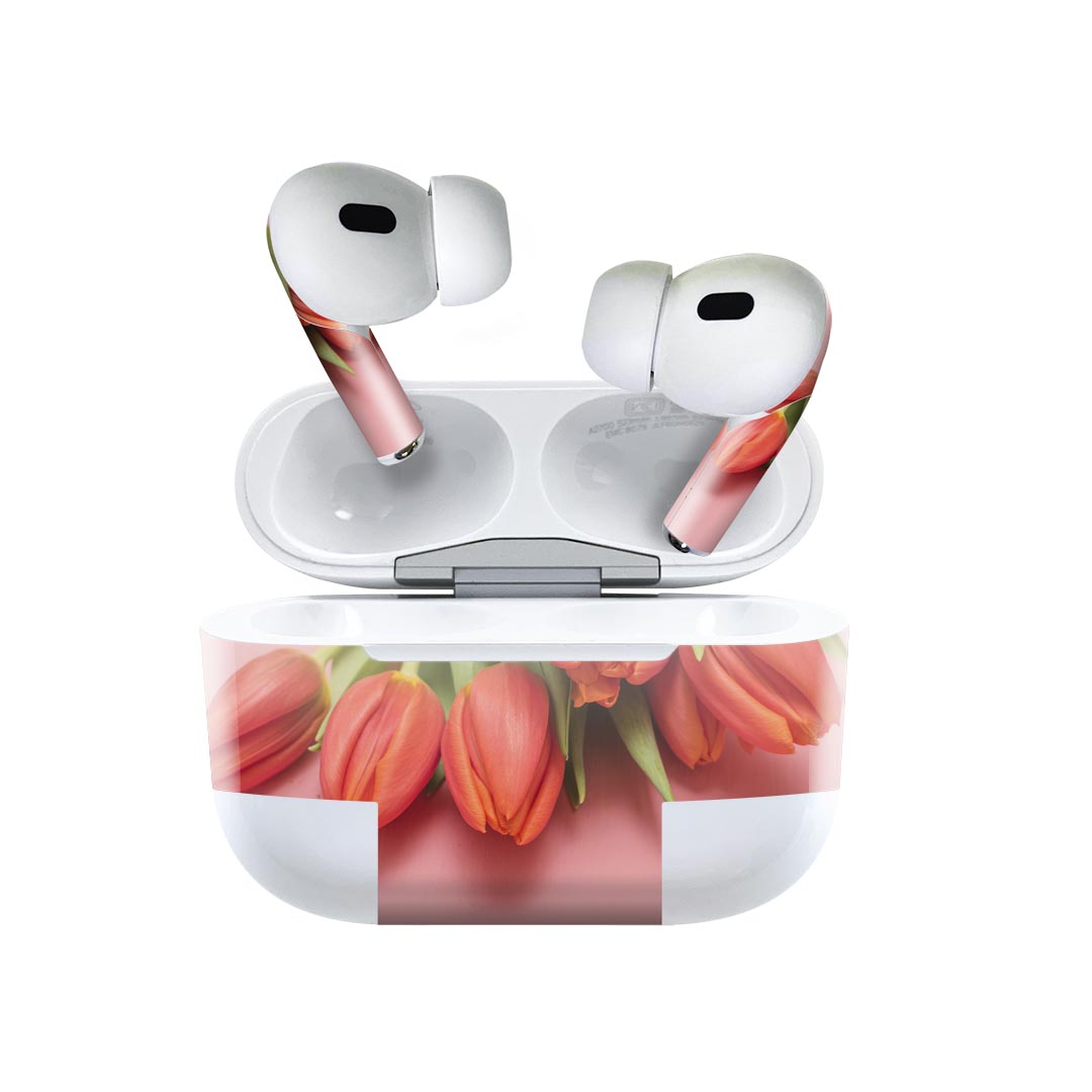 Air Pods Pro2 / Pro1 専用 デザインスキンシール airpods エアポッド apple アップル AirPods Pro 第1世代 airpodsPro 第2世代 対応 イヤホン カバー デコレーション アクセサリー デコシール 023309 花　フラワー　チューリップ　写真