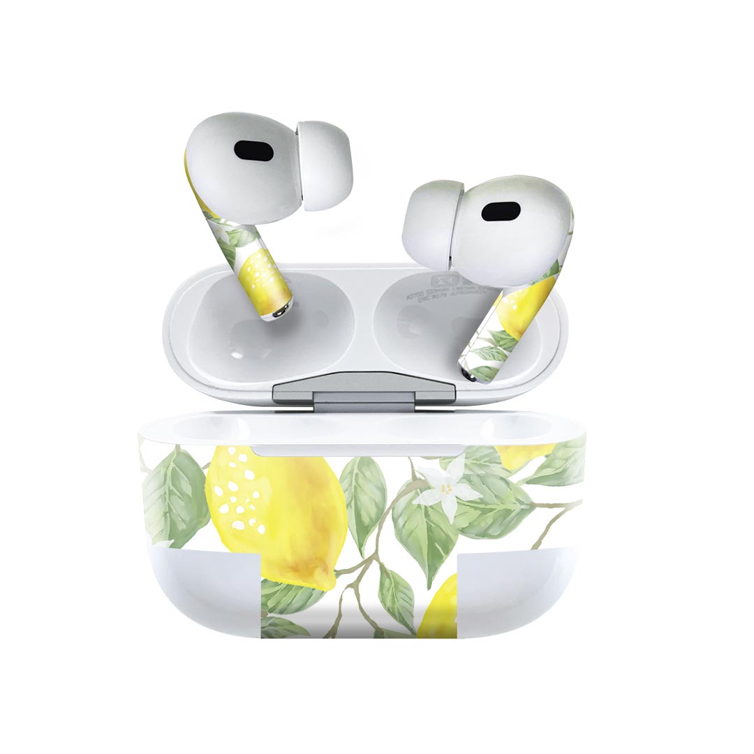 Air Pods Pro2 / Pro1 専用 デザインスキンシール airpods エアポッド apple アップル AirPods Pro 第1世代 airpodsPro 第2世代 対応 イヤホン カバー デコレーション アクセサリー デコシール 023500 レモン　イラスト　模様