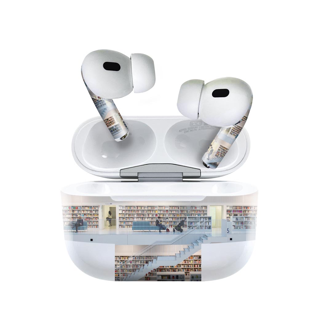 Air Pods Pro2 / Pro1 専用 デザインスキンシール airpods エアポッド apple アップル AirPods Pro 第1世代 airpodsPro 第2世代 対応 イヤホン カバー デコレーション アクセサリー デコシール 023516 建築物　本棚　写真