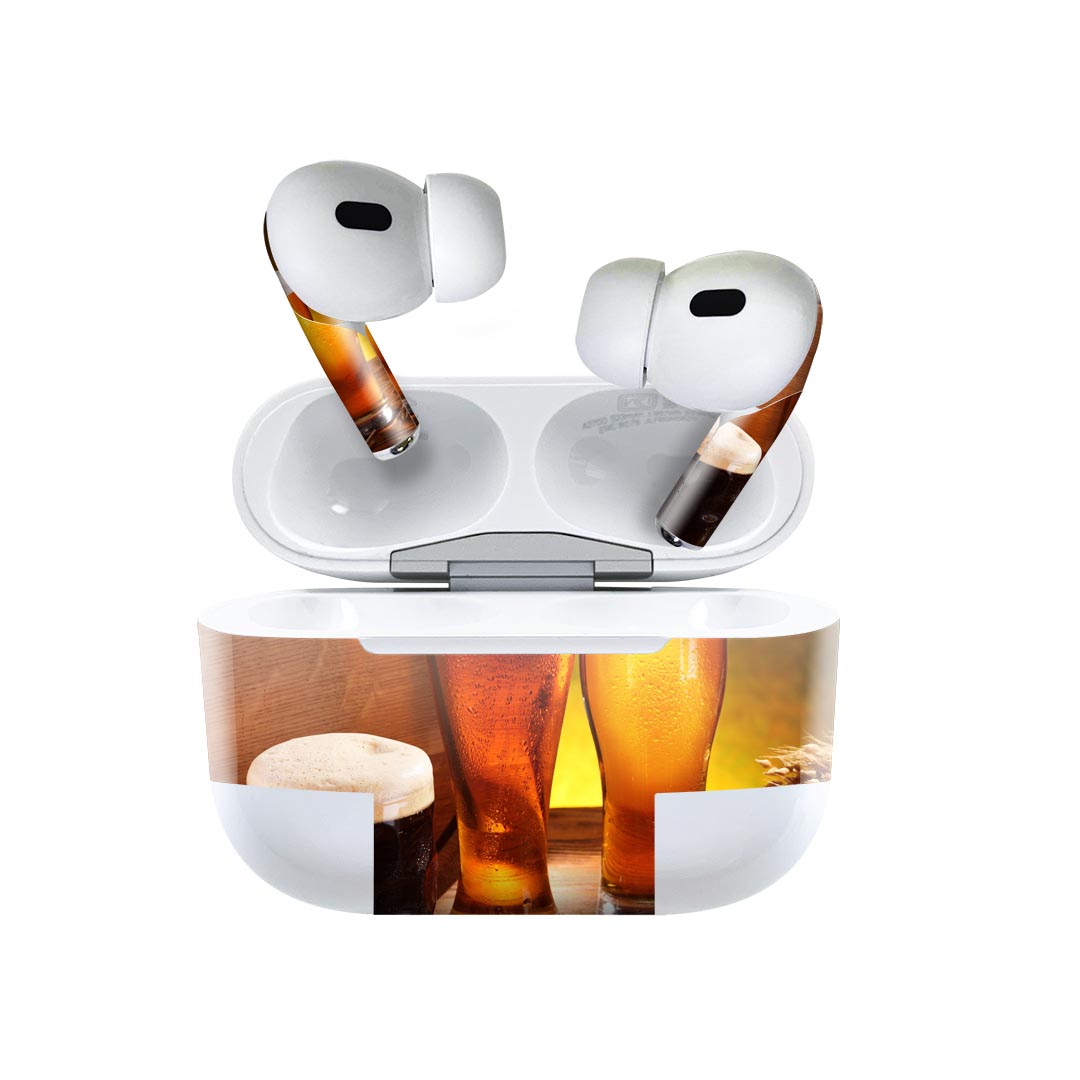 楽天スマコレAir Pods Pro2 / Pro1 専用 デザインスキンシール airpods エアポッド apple アップル AirPods Pro 第1世代 airpodsPro 第2世代 対応 イヤホン カバー デコレーション アクセサリー デコシール 025672 ビール　写真　お酒