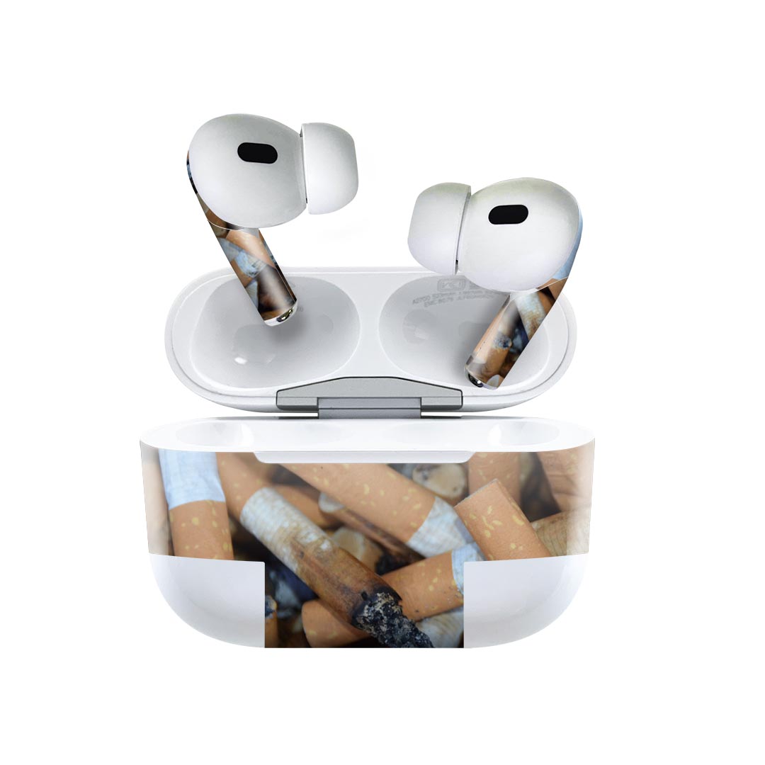 Air Pods Pro2 / Pro1 専用 デザインスキンシール airpods エアポッド apple アップル AirPods Pro 第1世代 airpodsPro 第2世代 対応 イヤホン カバー デコレーション アクセサリー デコシール 025748 たばこ　吸い殻