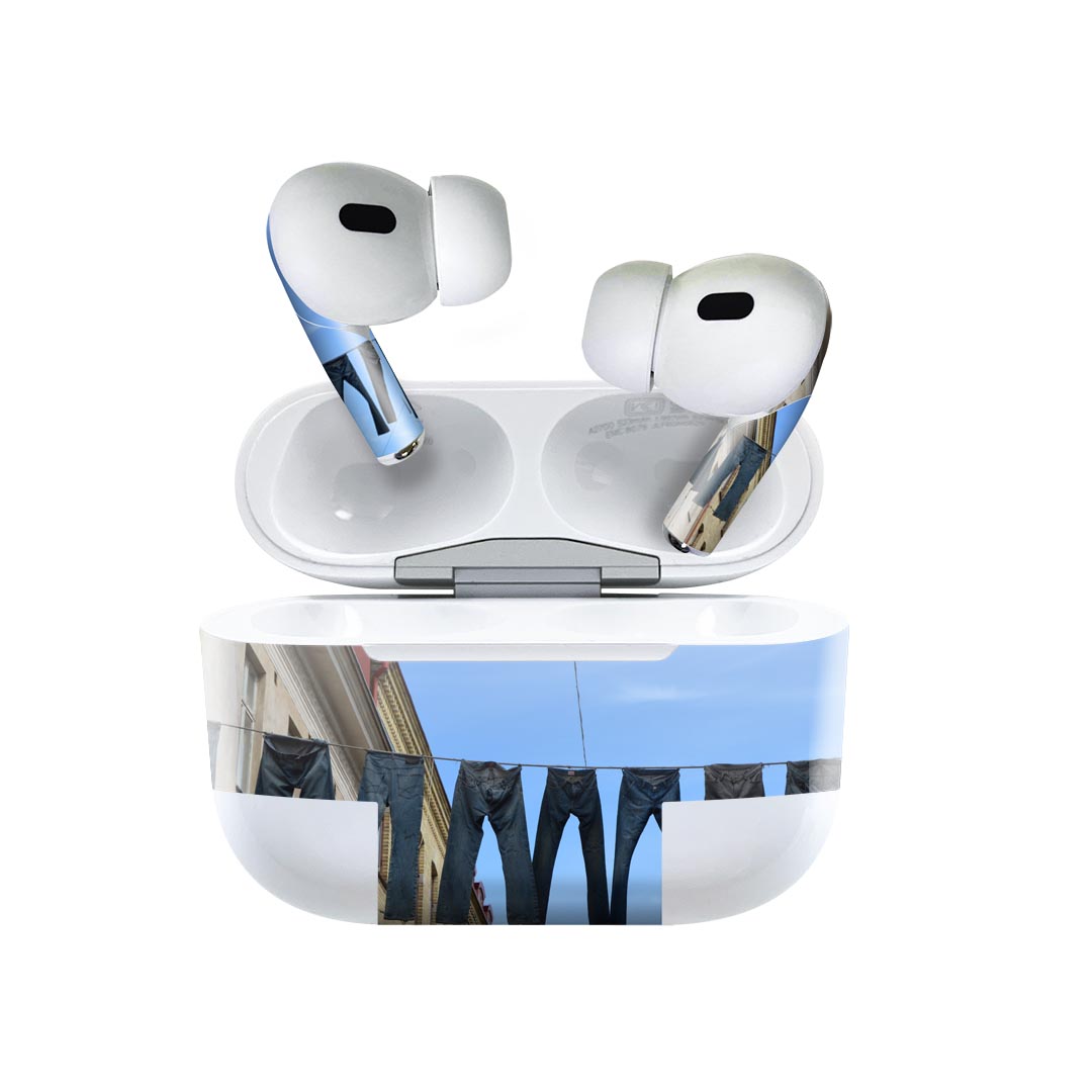 Air Pods Pro2 / Pro1 専用 デザインスキンシール airpods エアポッド apple アップル AirPods Pro 第1世代 airpodsPro 第2世代 対応 イヤホン カバー デコレーション アクセサリー デコシール 025759 デニム　ジーンズ　空