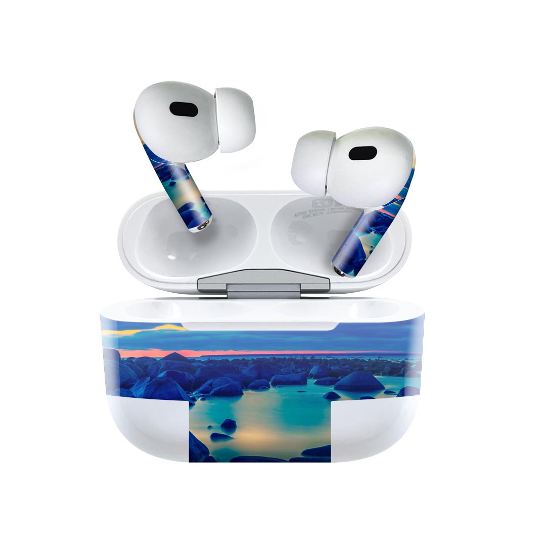 Air Pods Pro2 / Pro1 専用 デザインスキンシール airpods エアポッド apple アップル AirPods Pro 第1世代 airpodsPro 第2世代 対応 イヤホン カバー デコレーション アクセサリー デコシール 025777 海　夜