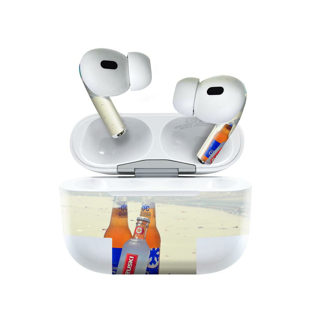 楽天スマコレAir Pods Pro2 / Pro1 専用 デザインスキンシール airpods エアポッド apple アップル AirPods Pro 第1世代 airpodsPro 第2世代 対応 イヤホン カバー デコレーション アクセサリー デコシール 025805 ビーチ　お酒　砂　海