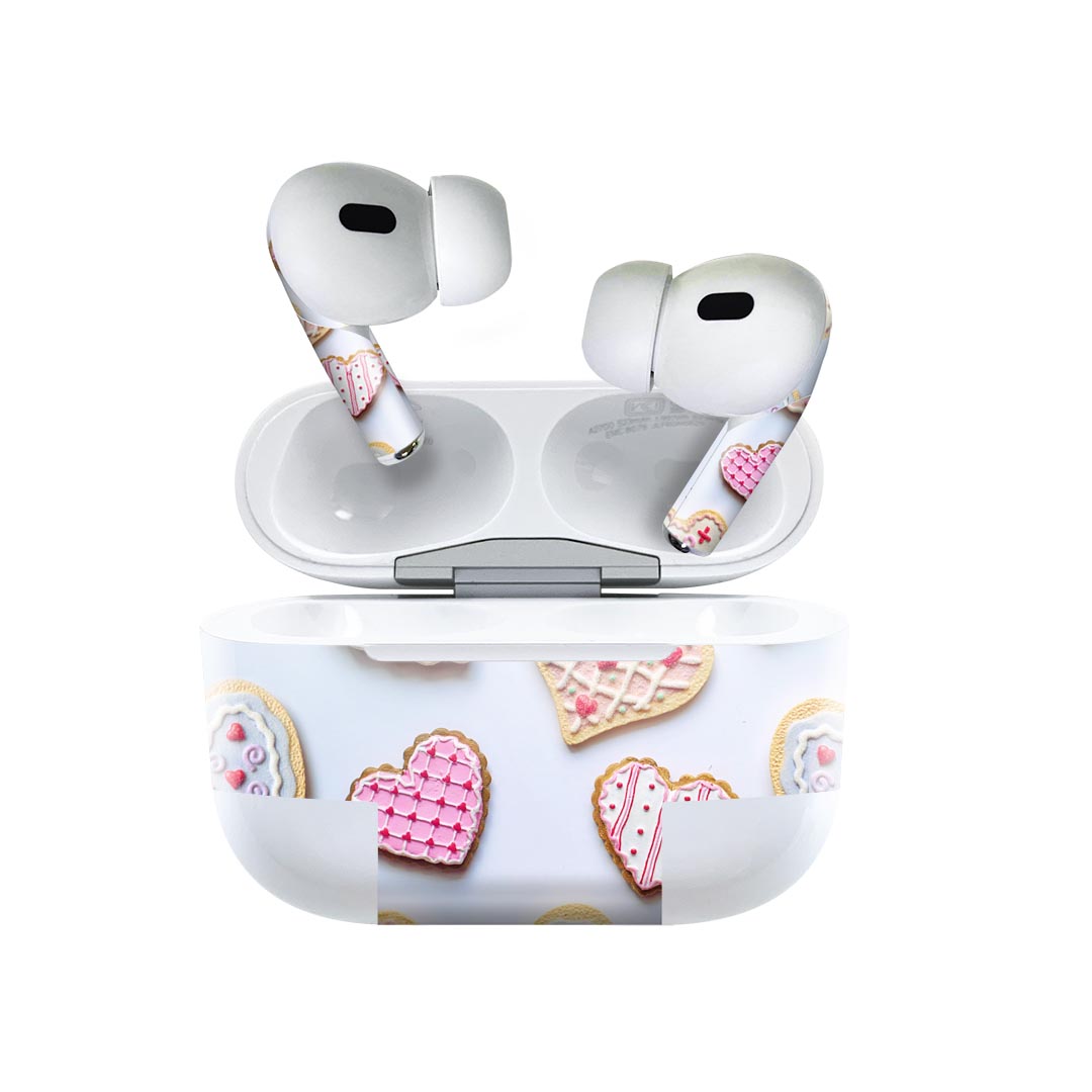 Air Pods Pro2 / Pro1 専用 デザインスキンシール airpods エアポッド apple アップル AirPods Pro 第1世代 airpodsPro 第2世代 対応 イヤホン カバー デコレーション アクセサリー デコシール 025840 ハート　クッキー