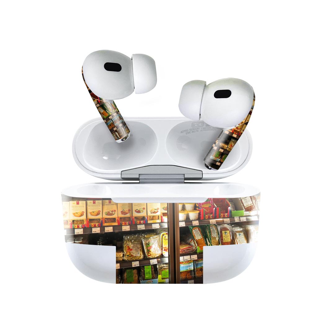 楽天スマコレAir Pods Pro2 / Pro1 専用 デザインスキンシール airpods エアポッド apple アップル AirPods Pro 第1世代 airpodsPro 第2世代 対応 イヤホン カバー デコレーション アクセサリー デコシール 025930 スーパーマーケット　冷蔵庫　食品