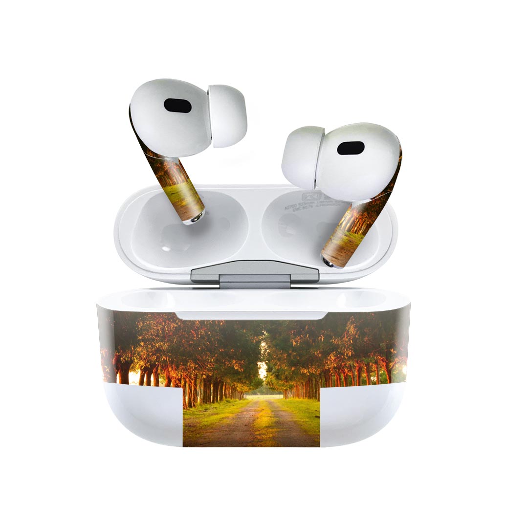 Air Pods Pro2 / Pro1 専用 デザインスキンシール airpods エアポッド apple アップル AirPods Pro 第1世代 airpodsPro 第2世代 対応 イヤホン カバー デコレーション アクセサリー デコシール 026007 風景　並木道　木