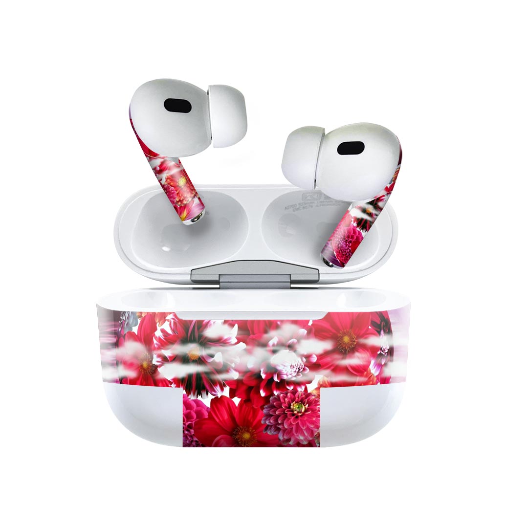 Air Pods Pro2 / Pro1 専用 デザインスキンシール airpods エアポッド apple アップル AirPods Pro 第1世代 airpodsPro 第2世代 対応 イヤホン カバー デコレーション アクセサリー デコシール 026064 花　ダリア　アート