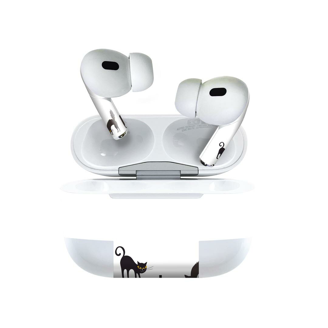 Air Pods Pro2 / Pro1 専用 デザインスキンシール airpods エアポッド apple アップル AirPods Pro 第1世代 airpodsPro 第2世代 対応 イヤホン カバー デコレーション アクセサリー デコシール 026131 ハロウィン 猫 cat　Halloween