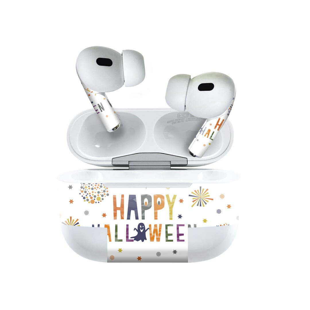 楽天スマコレAir Pods Pro2 / Pro1 専用 デザインスキンシール airpods エアポッド apple アップル AirPods Pro 第1世代 airpodsPro 第2世代 対応 イヤホン カバー デコレーション アクセサリー デコシール 026132 ハロウィン カラフル　花火　Halloween