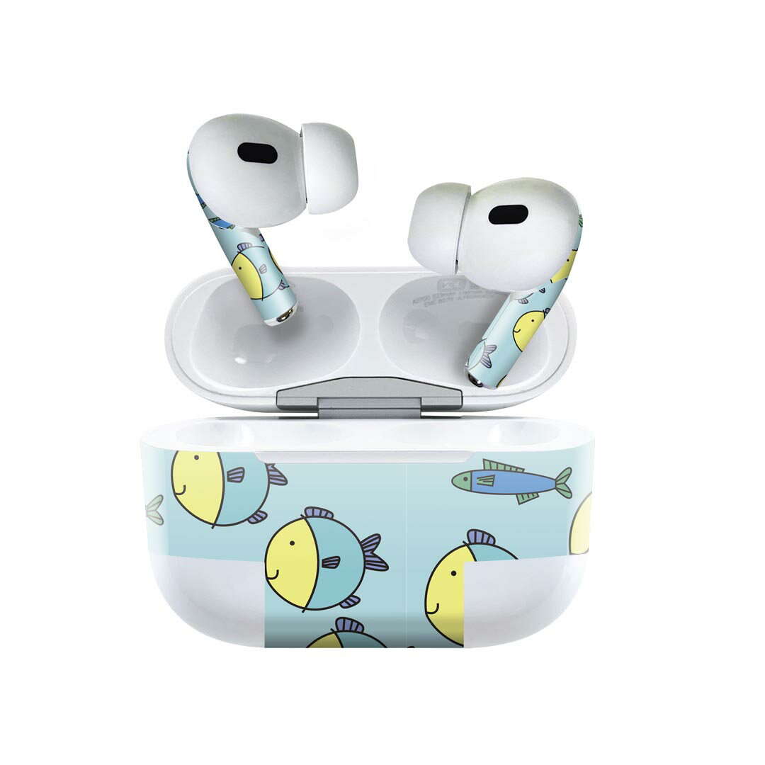 Air Pods Pro2 / Pro1 専用 デザインスキンシール airpods エアポッド apple アップル AirPods Pro 第1世代 airpodsPro 第2世代 対応 イヤホン カバー デコレーション アクセサリー デコシール 004120 海　キャラクター　イラスト