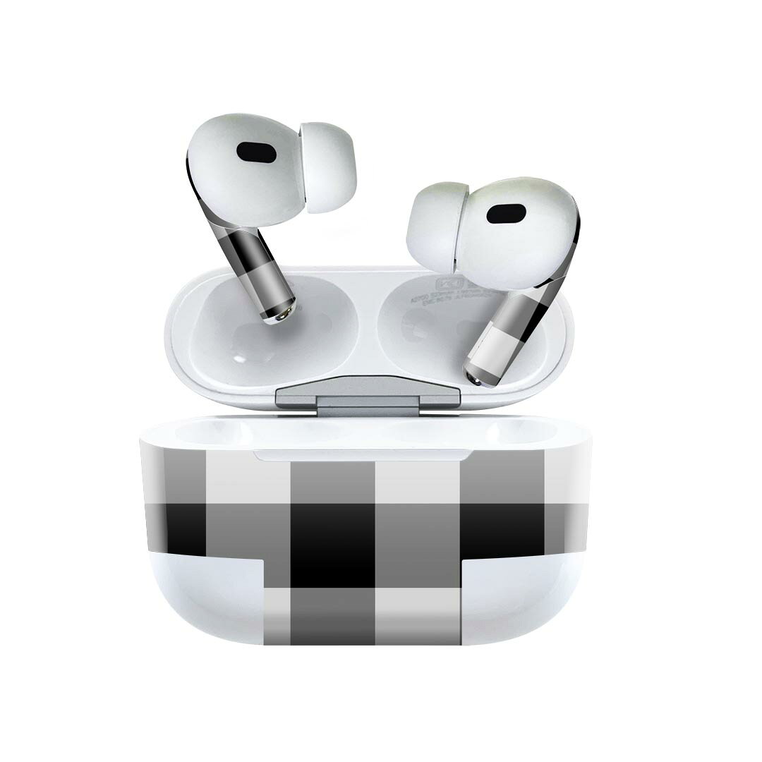 Air Pods Pro2 / Pro1 専用 デザインスキンシール airpods エアポッド apple アップル AirPods Pro 第1世代 airpodsPro 第2世代 対応 イヤホン カバー デコレーション アクセサリー デコシール 004154 チェック　白　黒