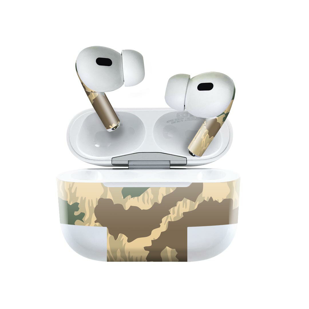 Air Pods Pro2 / Pro1 専用 デザインスキンシール airpods エアポッド apple アップル AirPods Pro 第1世代 airpodsPro 第2世代 対応 イヤホン カバー デコレーション アクセサリー デコシール 004236 迷彩　カモフラ　模様