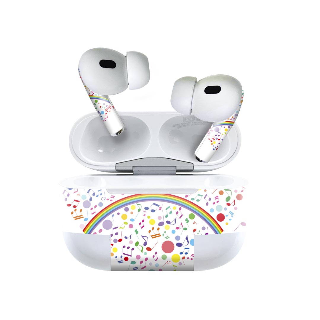 Air Pods Pro2 / Pro1 専用 デザインスキンシール airpods エアポッド apple アップル AirPods Pro 第1世代 airpodsPro 第2世代 対応 イヤホン カバー デコレーション アクセサリー デコシール 004795 ハート　音符　虹　カラフル