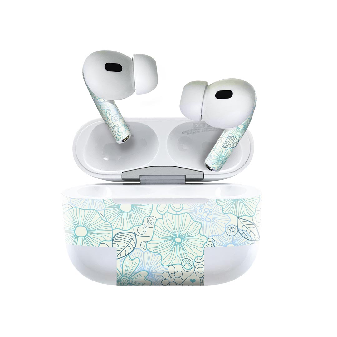 Air Pods Pro2 / Pro1 専用 デザインスキンシール airpods エアポッド apple アップル AirPods Pro 第1世代 airpodsPro 第2世代 対応 イヤホン カバー デコレーション アクセサリー デコシール 005029 花　青　水色
