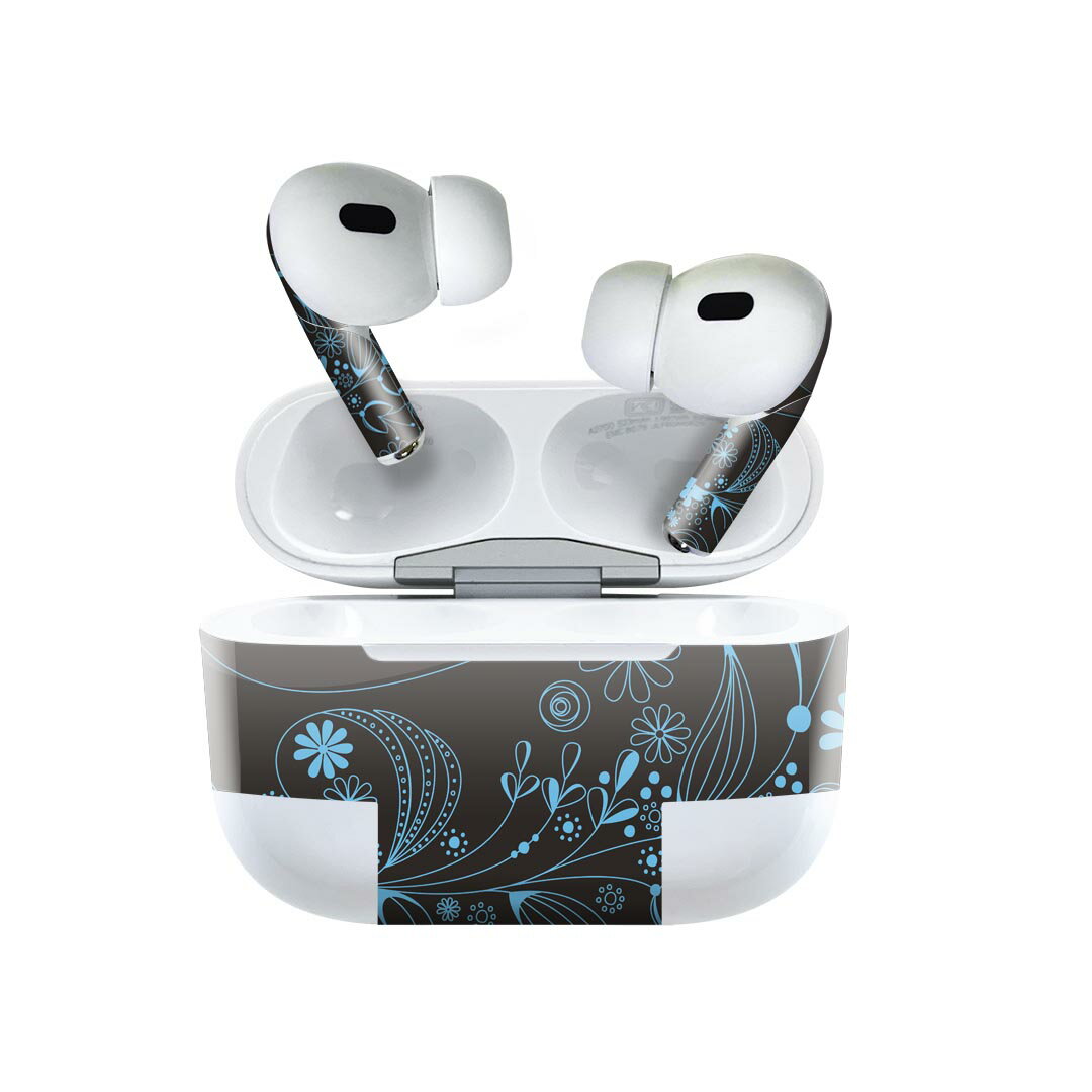Air Pods Pro2 / Pro1 専用 デザインスキンシール airpods エアポッド apple アップル AirPods Pro 第1世代 airpodsPro 第2世代 対応 イヤホン カバー デコレーション アクセサリー デコシール 005032 花　　黒　青