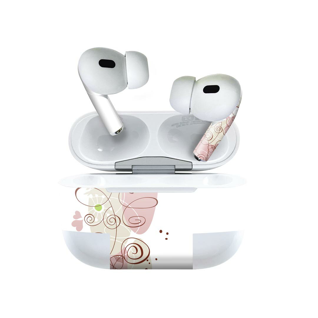 Air Pods Pro2 / Pro1 専用 デザインスキンシール airpods エアポッド apple アップル AirPods Pro 第1世代 airpodsPro 第2世代 対応 イヤホン カバー デコレーション アクセサリー デコシール 005161 ハート　イラスト　植物