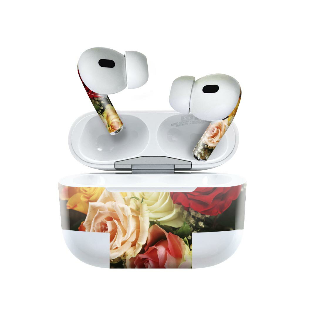 Air Pods Pro2 / Pro1 専用 デザインスキンシール airpods エアポッド apple アップル AirPods Pro 第1世代 airpodsPro 第2世代 対応 イヤホン カバー デコレーション アクセサリー デコシール 005321 花　　赤　オレンジ